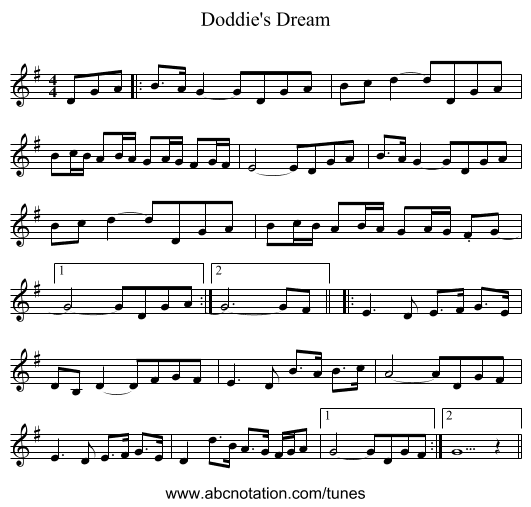 Doddie's Dream - staff notation