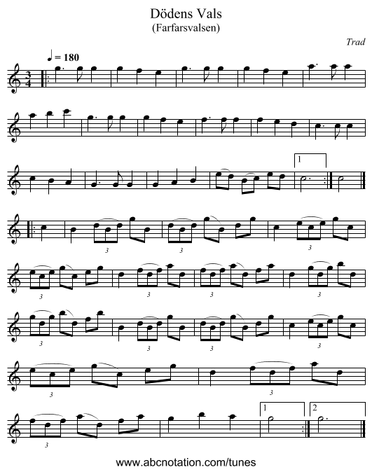 D&ouml;dens Vals - staff notation