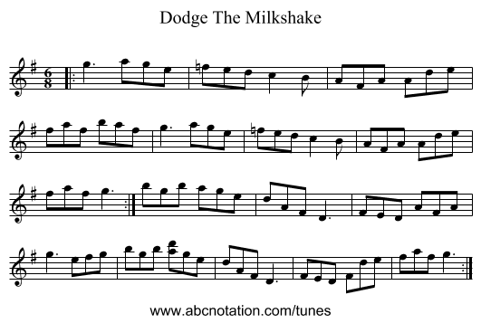 Dodge The Milkshake - staff notation