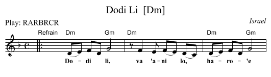 Dodi Li  [Dm] - staff notation