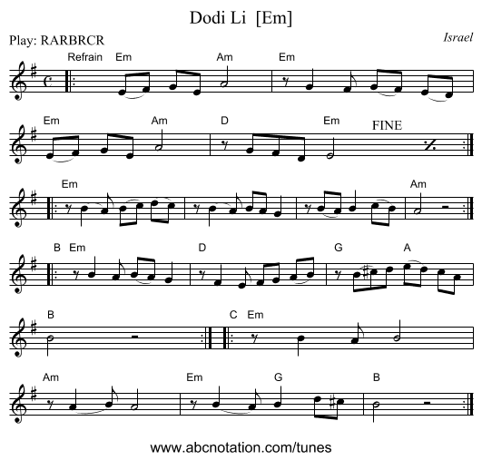 Dodi Li  [Em] - staff notation