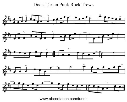 Dod's Tartan Punk Rock Trews - staff notation