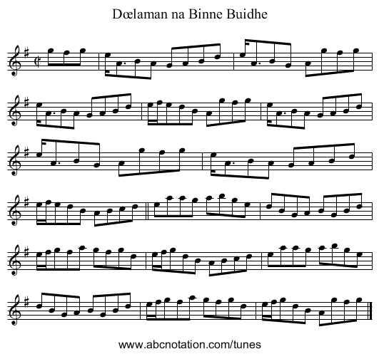 Dœlaman na Binne Buidhe - staff notation
