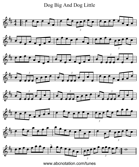 Dog Big And Dog Little - staff notation