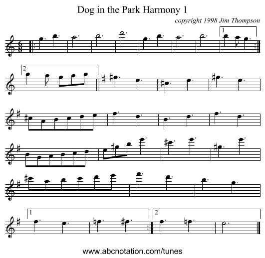 Dog in the Park Harmony 1 - staff notation