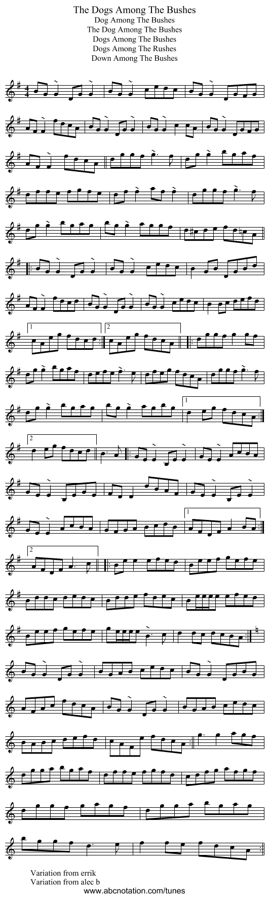 Dogs Among The Bushes, The - staff notation