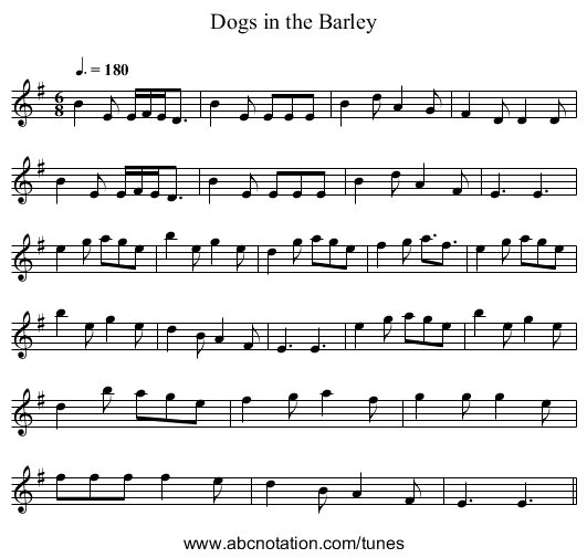 Dogs in the Barley - staff notation