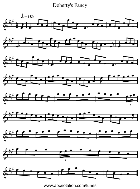 Doherty's Fancy - staff notation