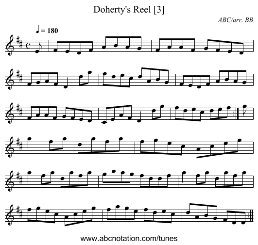 Doherty's Reel [3] - staff notation