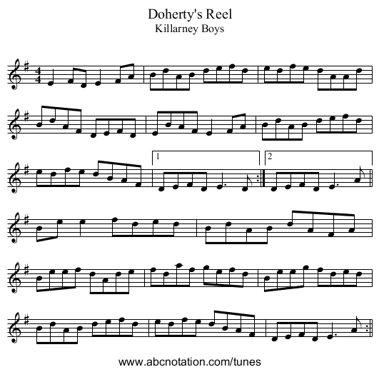Doherty's Reel - staff notation