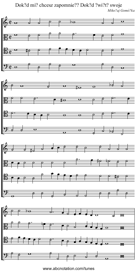 Dok?d mi? chcesz zapomnie?? Dok?d ?wi?t? swoje - staff notation