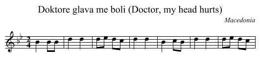 Doktore glava me boli (Doctor, my head hurts) - staff notation