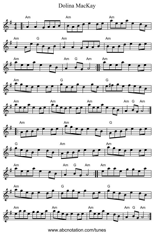 Dolina MacKay - staff notation