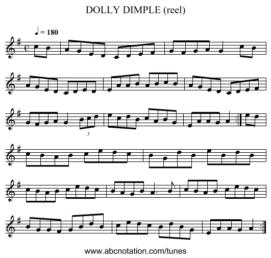 DOLLY DIMPLE (reel) - staff notation