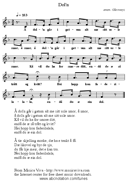 D&oslash;l'n - staff notation