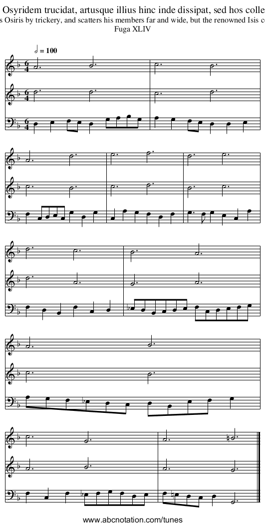 Dolo Typhon Osyridem trucidat, artusque illius hinc inde dissipat, sed hos collegit Isis incyta - staff notation