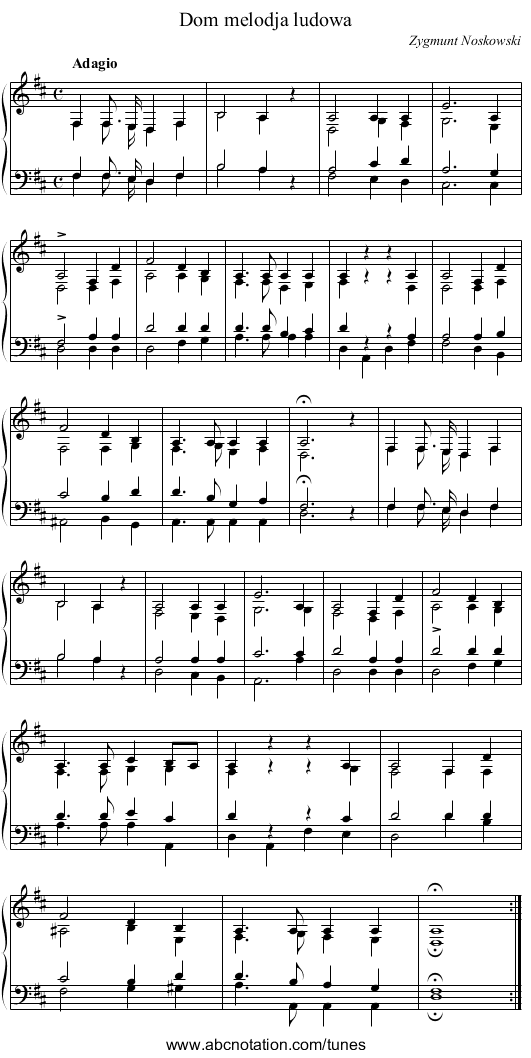 Dom melodja ludowa - staff notation
