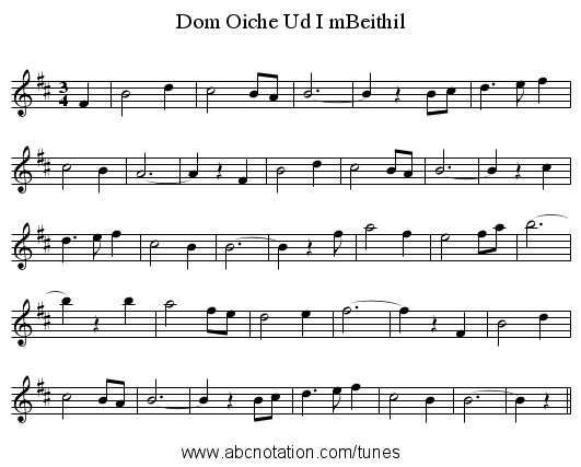 Dom Oiche Ud I mBeithil - staff notation