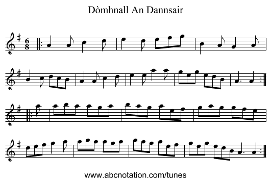 Dòmhnall An Dannsair - staff notation