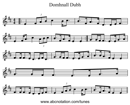 Domhnall Dubh - staff notation