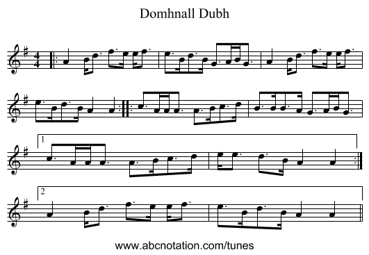 Domhnall Dubh - staff notation