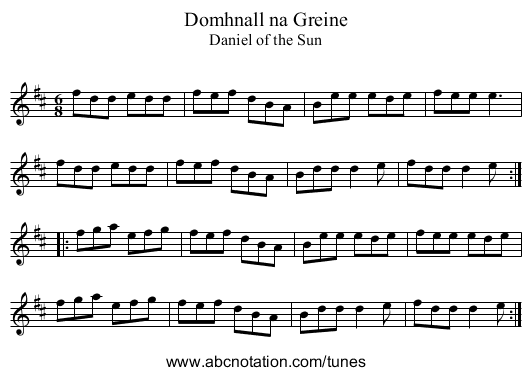 Domhnall na Greine - staff notation