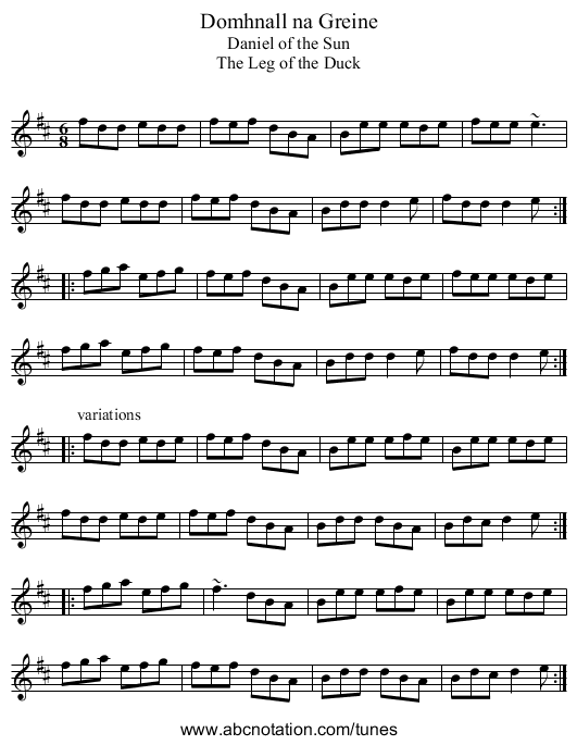 Domhnall na Greine - staff notation