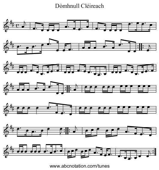 Dòmhnull Cléireach - staff notation