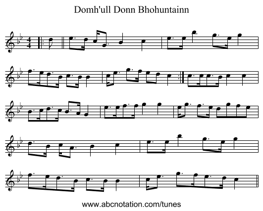 Domh'ull Donn Bhohuntainn - staff notation