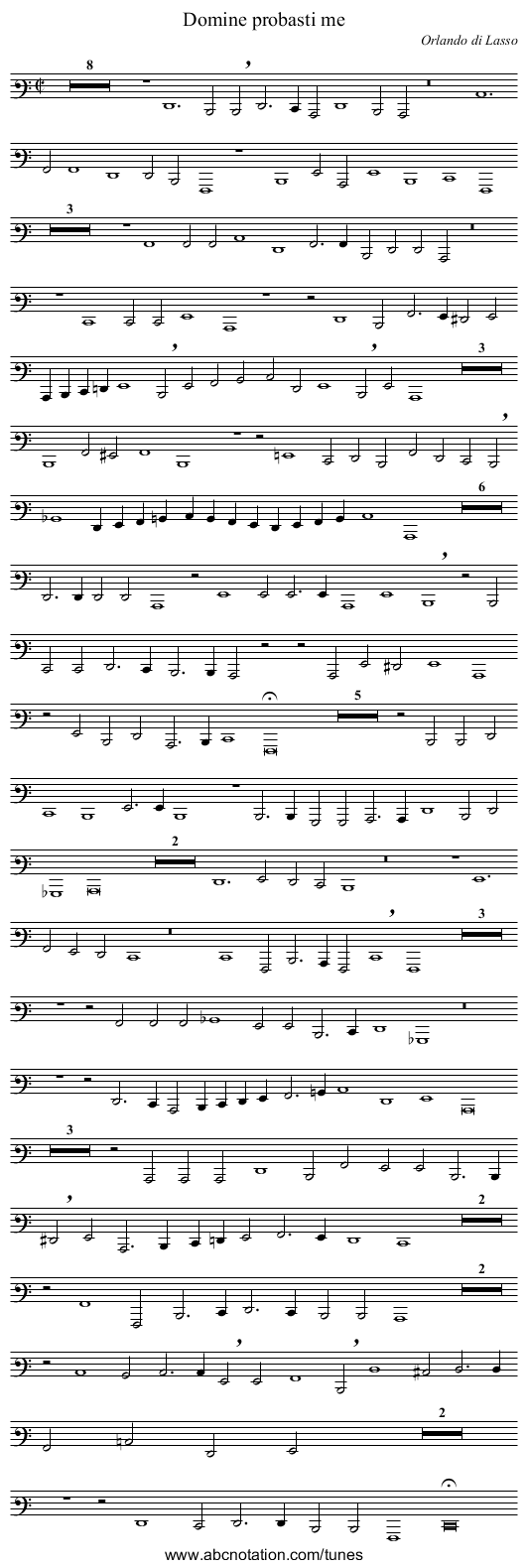 Domine probasti me - staff notation