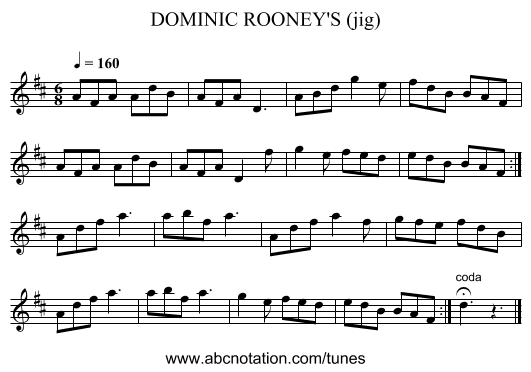 DOMINIC ROONEY'S (jig) - staff notation
