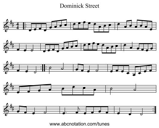 Dominick Street - staff notation