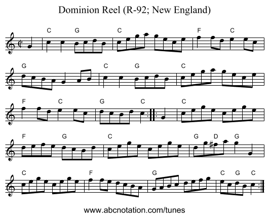 Dominion Reel (R-92; New England) - staff notation