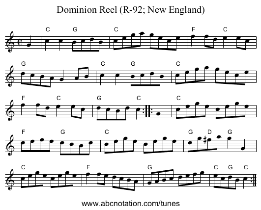 Dominion Reel (R-92; New England) - staff notation