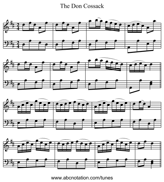 Don Cossack, The - staff notation