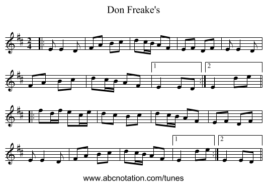 Don Freake's - staff notation