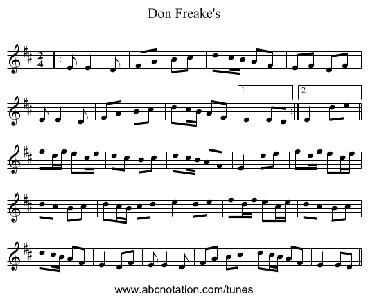 Don Freake's - staff notation