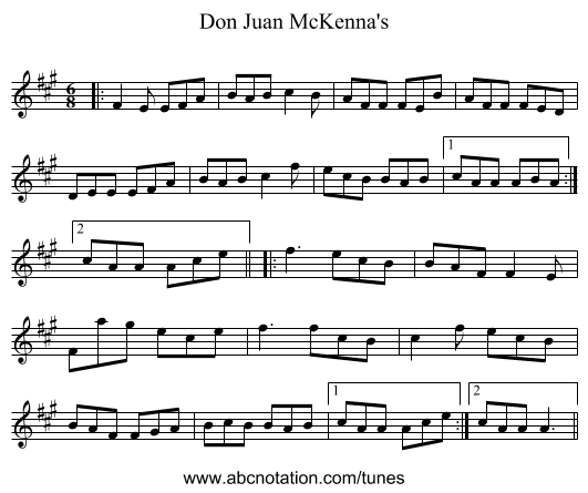 Don Juan McKenna's - staff notation
