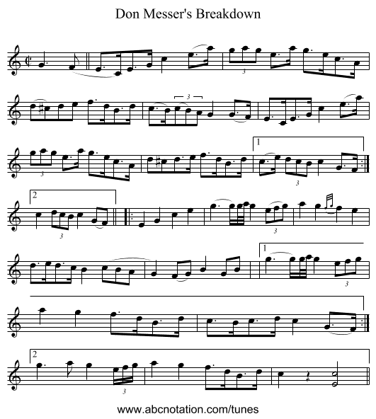 Don Messer's Breakdown - staff notation