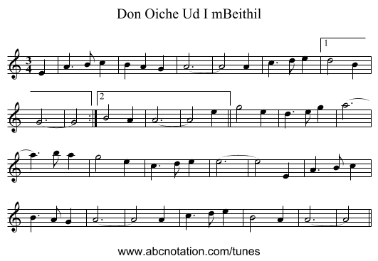 Don Oiche Ud I mBeithil - staff notation