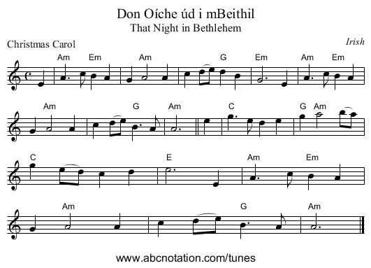 Don O&iacute;che &uacute;d i mBeithil - staff notation