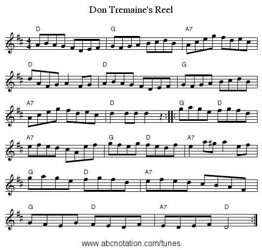 Don Tremaine's Reel - staff notation
