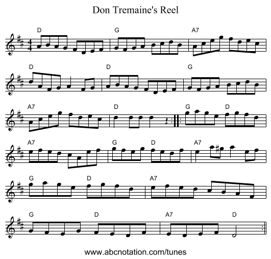 Don Tremaine's Reel - staff notation