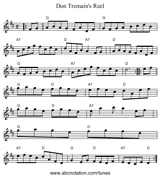 Don Tremain's Reel - staff notation