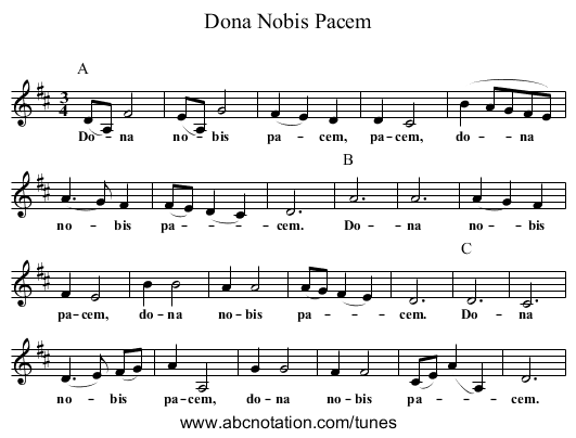 Dona Nobis Pacem - staff notation