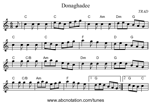Donaghadee - staff notation