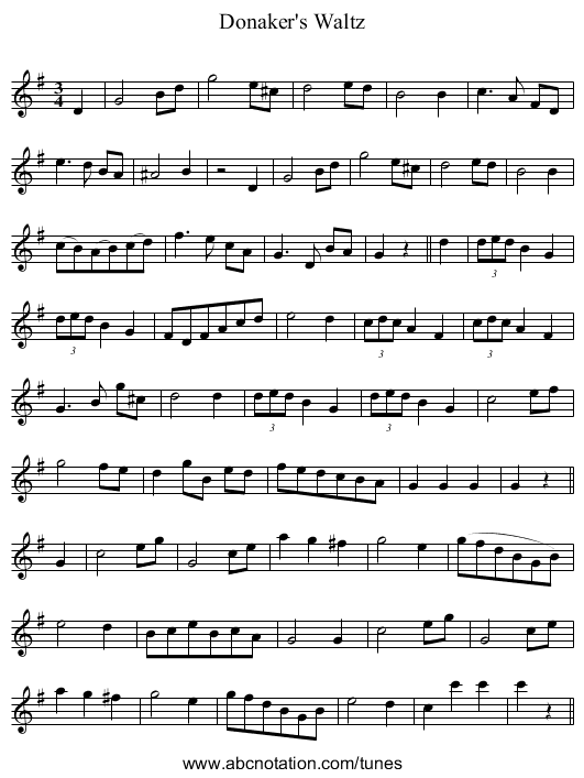 Donaker's Waltz - staff notation