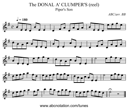 DONAL A' CLUMPER'S (reel), The - staff notation