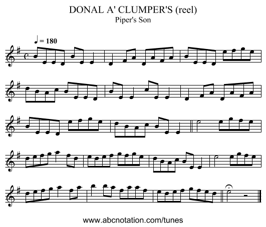 DONAL A' CLUMPER'S (reel) - staff notation