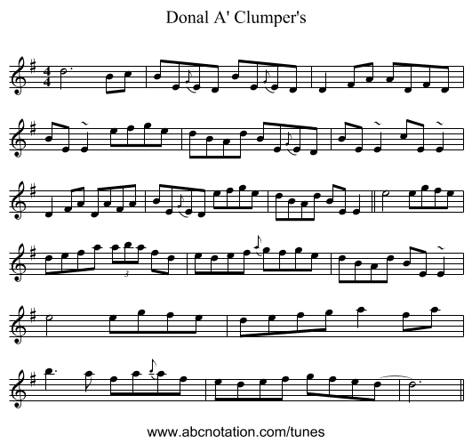 Donal A' Clumper's - staff notation